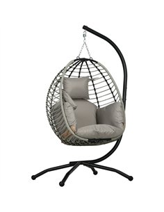 Outsunny Single Rattan Hanging Egg Chair, with Seat Cushion - Grey