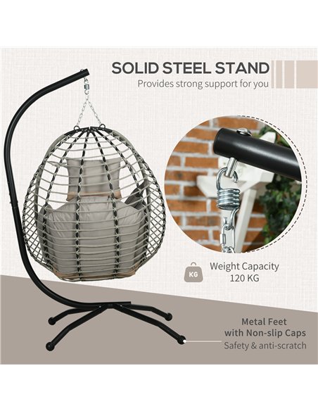 Outsunny Single Rattan Hanging Egg Chair, with Seat Cushion - Grey - pic 129075 | FastDaddyshop