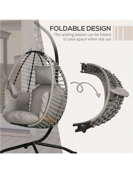 Outsunny Single Rattan Hanging Egg Chair, with Seat Cushion - Grey - pic 129076 | FastDaddyshop