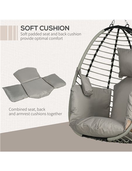 Outsunny Single Rattan Hanging Egg Chair, with Seat Cushion - Grey - pic 129077 | FastDaddyshop