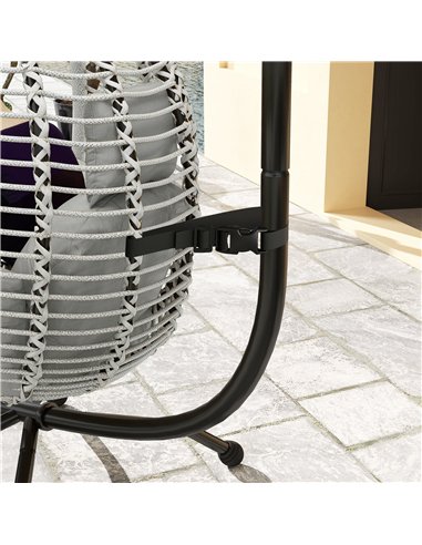 Outsunny Single Rattan Hanging Egg Chair, with Seat Cushion - Grey