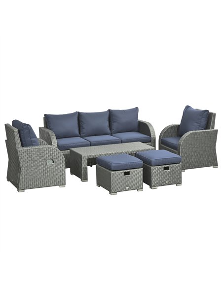 Outsunny Six-piece Outdoor Rattan Dining Set, with Reclining Armchairs - Blue - pic 129081 | FastDaddyshop