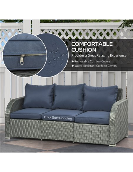 Outsunny Six-piece Outdoor Rattan Dining Set, with Reclining Armchairs - Blue - pic 129087 | FastDaddyshop