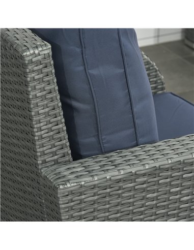 Outsunny Six-piece Outdoor Rattan Dining Set, with Reclining Armchairs - Blue