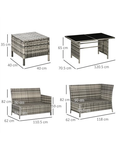 Outsunny 7-Seater Patio wicker Sofa Set Rattan Chair Furniture w/ Glass & Cushioned, Dark Blue