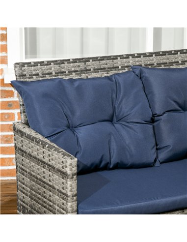 Outsunny 7-Seater Patio wicker Sofa Set Rattan Chair Furniture w/ Glass & Cushioned, Dark Blue
