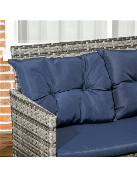 Outsunny 7-Seater Patio wicker Sofa Set Rattan Chair Furniture w/ Glass & Cushioned, Dark Blue - pic 129096 | FastDaddyshop