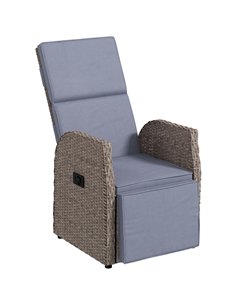 Outsunny 148° Reclining Rattan Garden Armchair, with Footrest - Brown/Grey