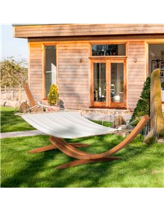 Outsunny Outdoor Garden Hammock with Wooden Stand, White 2