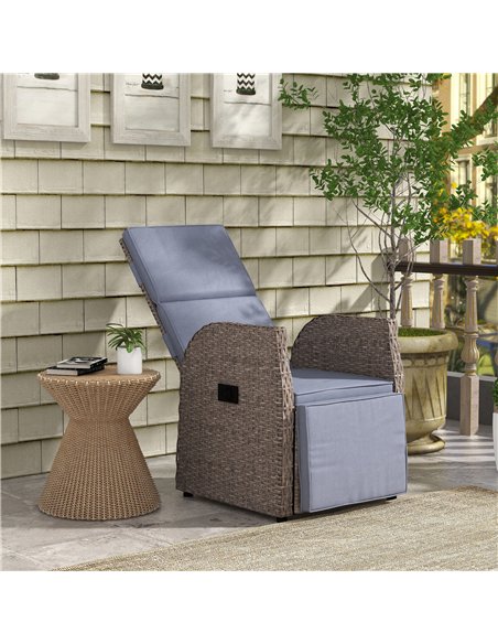 Outsunny 148° Reclining Rattan Garden Armchair, with Footrest - Brown/Grey - pic 129100 | FastDaddyshop