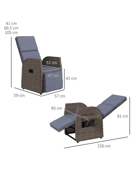 Outsunny 148° Reclining Rattan Garden Armchair, with Footrest - Brown/Grey - pic 129101 | FastDaddyshop
