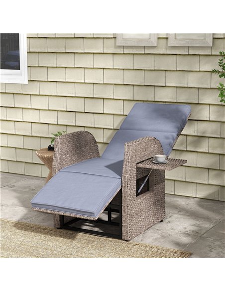 Outsunny 148° Reclining Rattan Garden Armchair, with Footrest - Brown/Grey - pic 129106 | FastDaddyshop