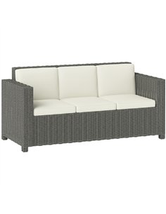 Outsunny 3 Seater Rattan Sofa All-Weather Wicker Weave Metal Frame Chair with Fire Resistant Cushio-Cream