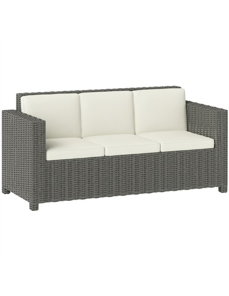 Outsunny 3 Seater Rattan Sofa All-Weather Wicker Weave Metal Frame Chair with Fire Resistant Cushio-Cream - pic 129108 | FastDaddyshop