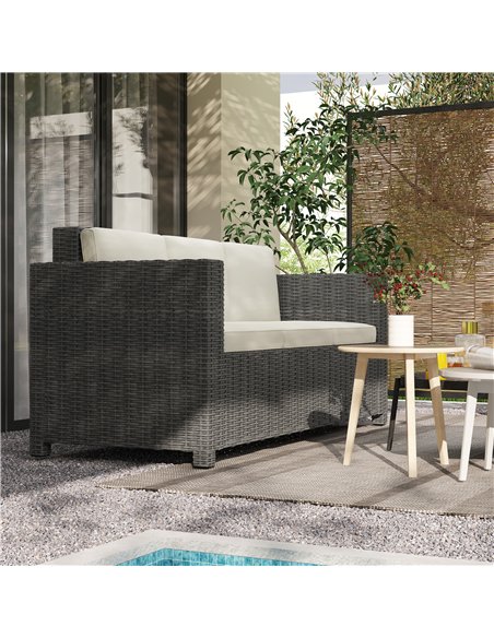 Outsunny 3 Seater Rattan Sofa All-Weather Wicker Weave Metal Frame Chair with Fire Resistant Cushio-Cream - pic 129109 | FastDaddyshop