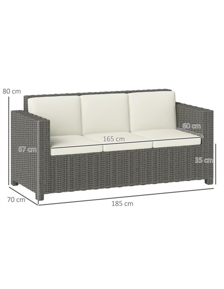Outsunny 3 Seater Rattan Sofa All-Weather Wicker Weave Metal Frame Chair with Fire Resistant Cushio-Cream - pic 129110 | FastDaddyshop
