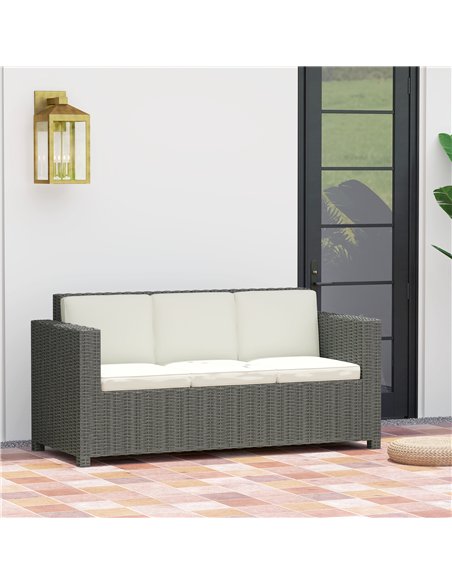 Outsunny 3 Seater Rattan Sofa All-Weather Wicker Weave Metal Frame Chair with Fire Resistant Cushio-Cream - pic 129114 | FastDaddyshop
