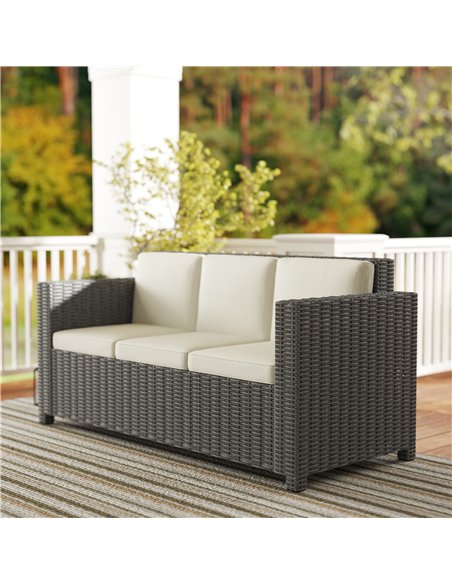 Outsunny 3 Seater Rattan Sofa All-Weather Wicker Weave Metal Frame Chair with Fire Resistant Cushio-Cream - pic 129115 | FastDaddyshop