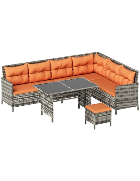Outsunny 7-Seater Patio wicker Sofa Set Rattan Chair Furniture w/ Glass & Cushioned, Orange - pic 129117 | FastDaddyshop