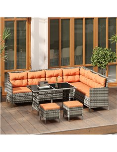 Outsunny 7-Seater Patio wicker Sofa Set Rattan Chair Furniture w/ Glass & Cushioned, Orange 2