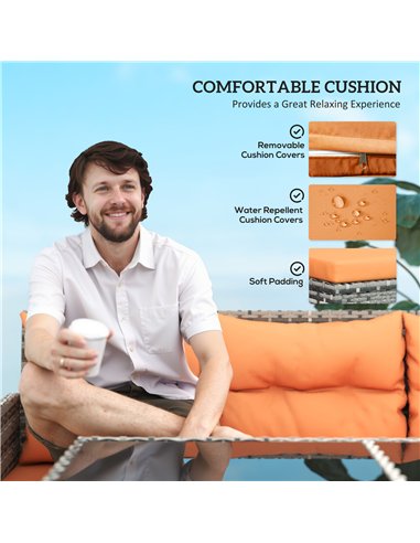 Outsunny 7-Seater Patio wicker Sofa Set Rattan Chair Furniture w/ Glass & Cushioned, Orange