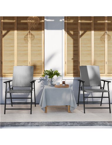 Outsunny Set of Two Folding Rattan Seat Chairs - Grey