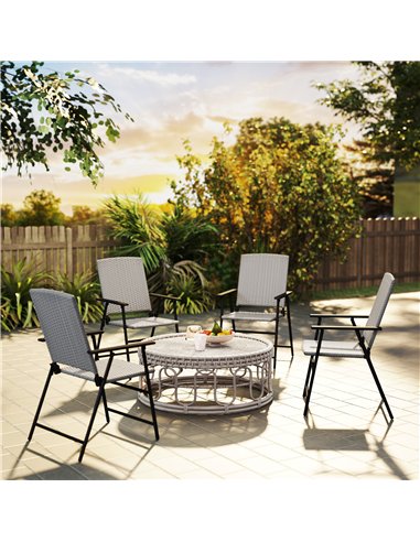 Outsunny Set of Four Folding Rattan Seat Chairs - Grey