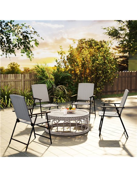 Outsunny Set of Four Folding Rattan Seat Chairs - Grey - pic 129136 | FastDaddyshop