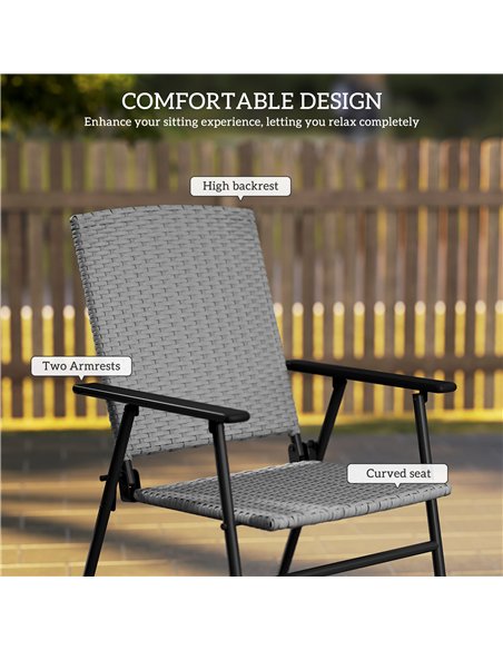 Outsunny Set of Four Folding Rattan Seat Chairs - Grey - pic 129139 | FastDaddyshop