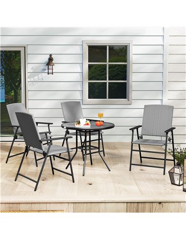 Outsunny Set of Four Folding Rattan Seat Chairs - Grey
