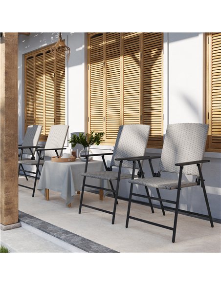 Outsunny Set of Four Folding Rattan Seat Chairs - Grey - pic 129143 | FastDaddyshop