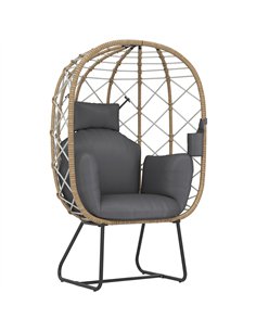 Outsunny Rattan Egg Chair Outdoor Indoor Wicker Chair with Thickened Cushion and Headrest, Standing Garden Egg Chair with Cup Ho