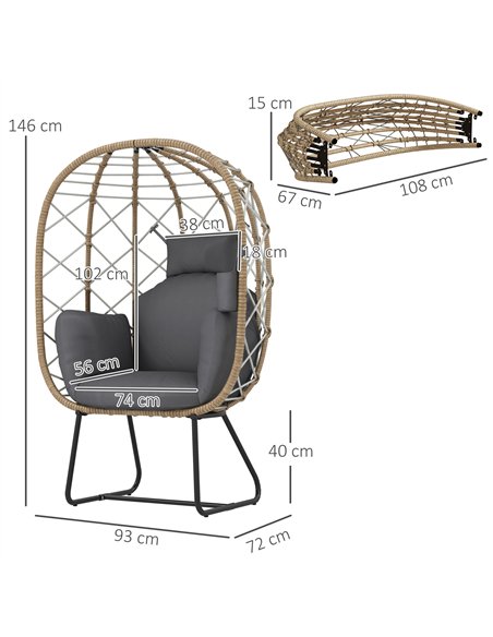 Outsunny Rattan Egg Chair Outdoor Indoor Wicker Chair with Thickened Cushion and Headrest, Standing Garden Egg Chair with Cup Ho - pic 129146 | FastDaddyshop