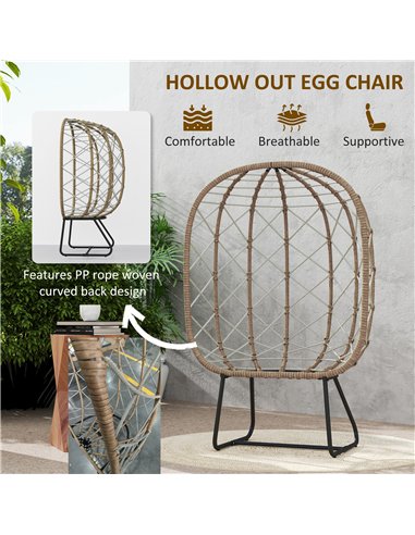 Outsunny Rattan Egg Chair Outdoor Indoor Wicker Chair with Thickened Cushion and Headrest, Standing Garden Egg Chair with Cup Ho