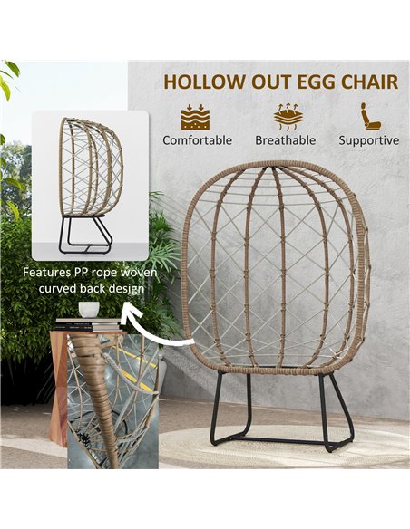Outsunny Rattan Egg Chair Outdoor Indoor Wicker Chair with Thickened Cushion and Headrest, Standing Garden Egg Chair with Cup Ho - pic 129148 | FastDaddyshop