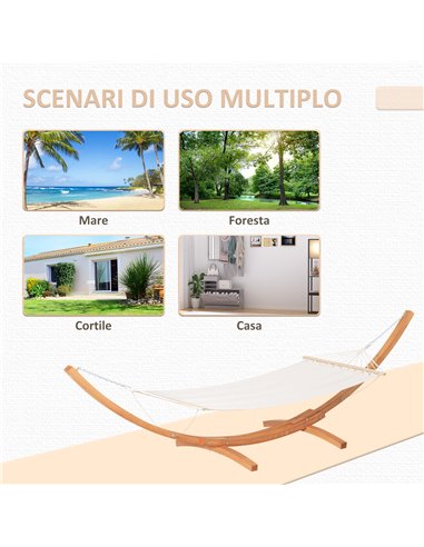 Outsunny Outdoor Garden Hammock with Wooden Stand Swing Hanging Bed for Patio White