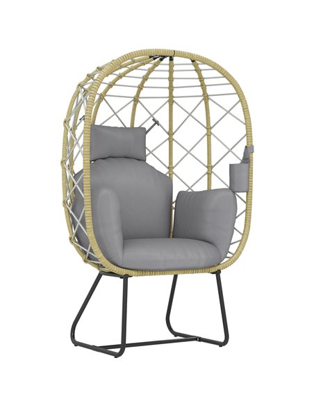 Outsunny Rattan Egg Chair Outdoor Indoor Wicker Chair with Thickened Cushion and Headrest, Standing Garden Egg Chair with Cup Ho - pic 129153 | FastDaddyshop