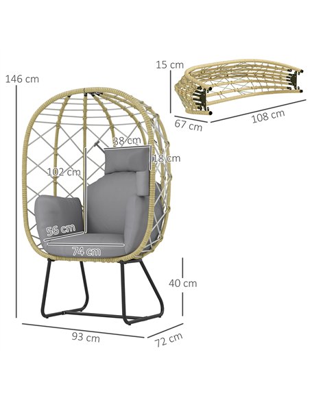 Outsunny Rattan Egg Chair Outdoor Indoor Wicker Chair with Thickened Cushion and Headrest, Standing Garden Egg Chair with Cup Ho - pic 129155 | FastDaddyshop