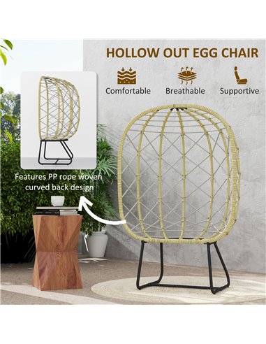 Outsunny Rattan Egg Chair Outdoor Indoor Wicker Chair with Thickened Cushion and Headrest, Standing Garden Egg Chair with Cup Ho