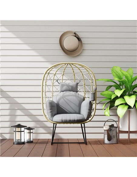 Outsunny Rattan Egg Chair Outdoor Indoor Wicker Chair with Thickened Cushion and Headrest, Standing Garden Egg Chair with Cup Ho - pic 129161 | FastDaddyshop