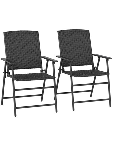 Outsunny Set of Two Folding Rattan Seat Chairs - Black - pic 129162 | FastDaddyshop