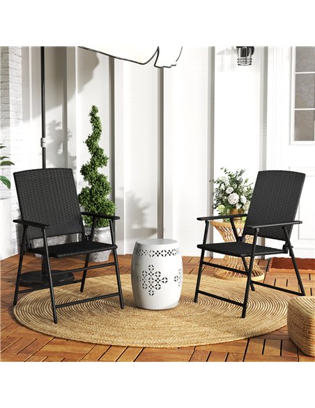 Outsunny Set of Two Folding Rattan Seat Chairs - Black - pic 129163 | FastDaddyshop