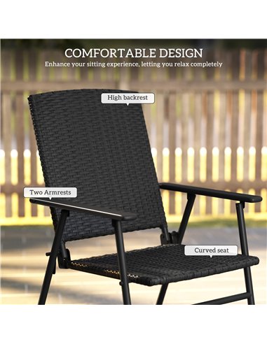 Outsunny Set of Two Folding Rattan Seat Chairs - Black
