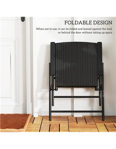 Outsunny Set of Two Folding Rattan Seat Chairs - Black