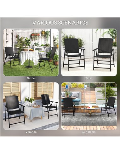 Outsunny Set of Two Folding Rattan Seat Chairs - Black