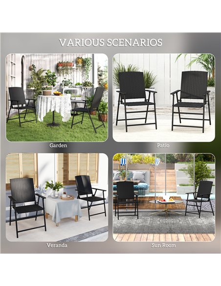 Outsunny Set of Two Folding Rattan Seat Chairs - Black - pic 129168 | FastDaddyshop