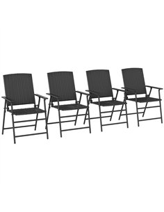Outsunny Set of Four Folding Rattan Seat Chairs - Black