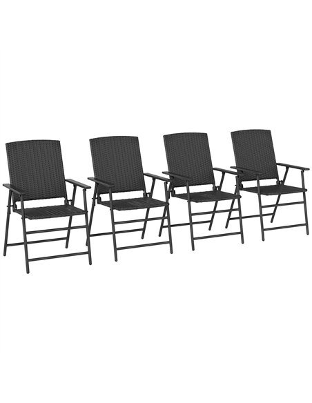 Outsunny Set of Four Folding Rattan Seat Chairs - Black - pic 129171 | FastDaddyshop