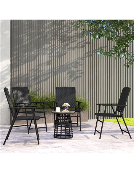 Outsunny Set of Four Folding Rattan Seat Chairs - Black - pic 129172 | FastDaddyshop