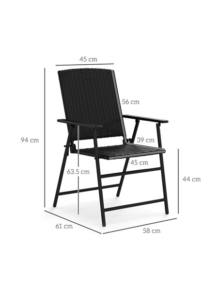 Outsunny Set of Four Folding Rattan Seat Chairs - Black - pic 129173 | FastDaddyshop